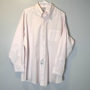 Brooks Brothers Mens-17-2/3 Regent Dress Shirt Pink Striped  Non Iron Cotton